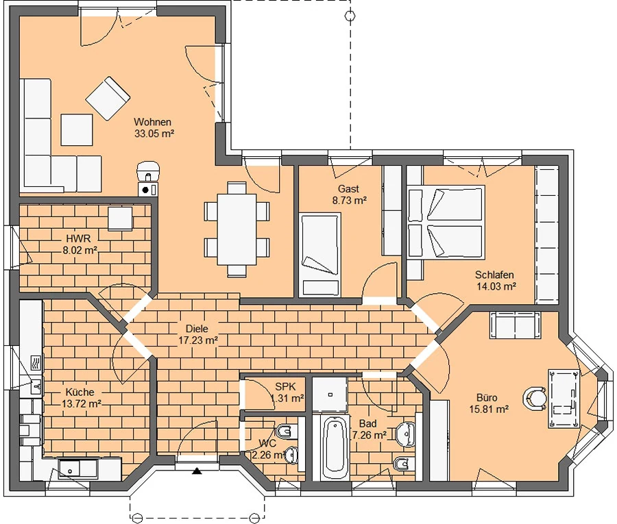 Bungalow 121 von Richter Haus – Grundriss Erdgeschoss