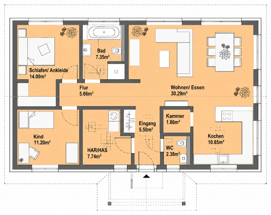 Bungalow 97 von Richter Haus – Grundriss Erdgeschoss