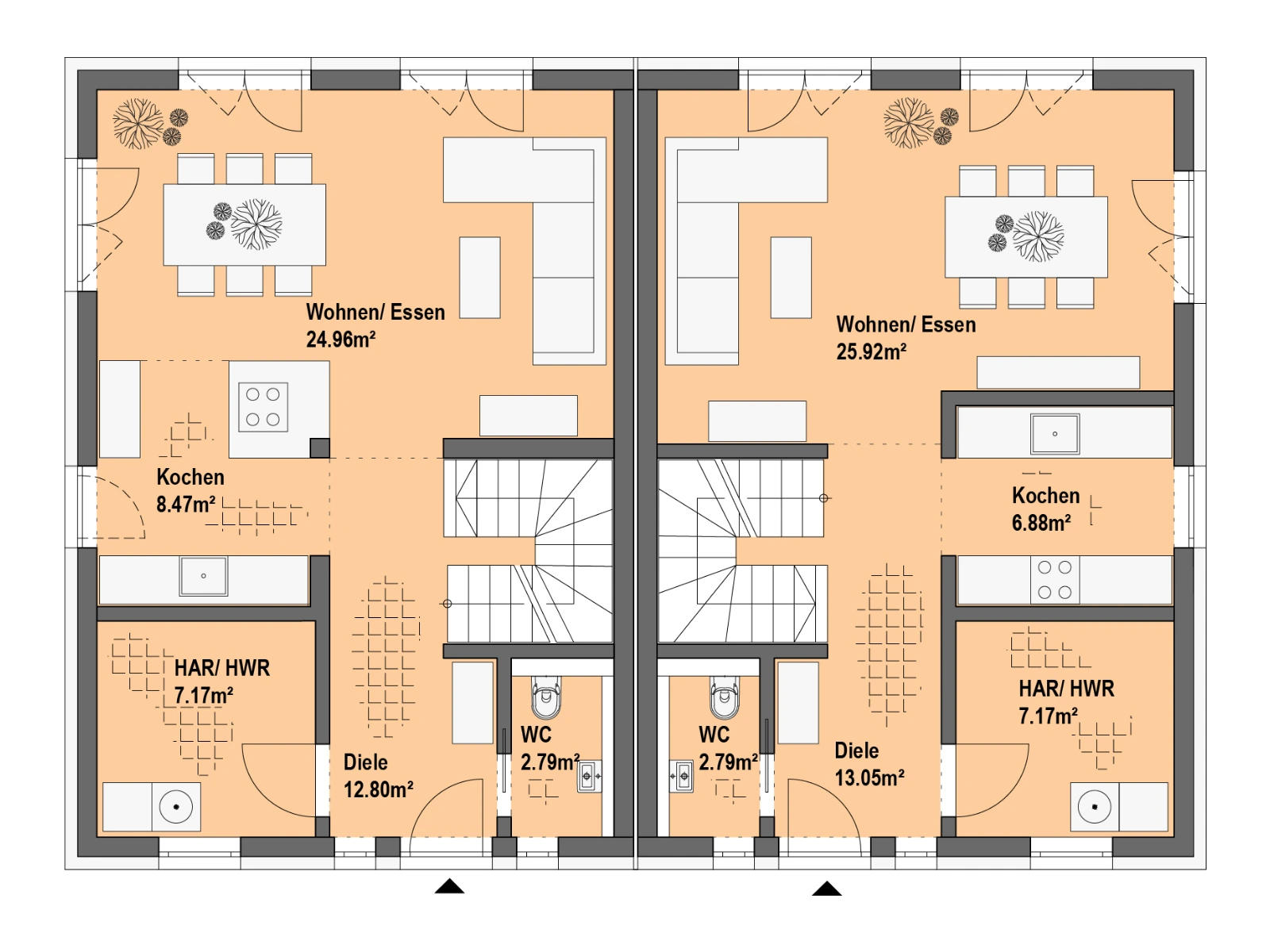 Doppelhaus 106 của Richter Haus – mặt bằng tầng trệt