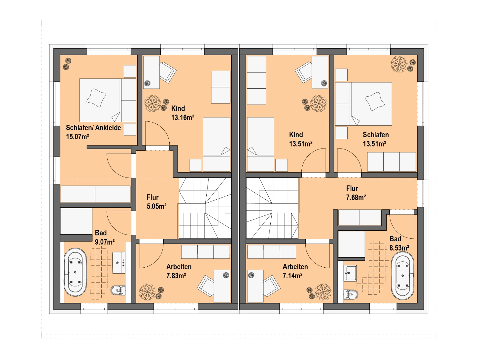 Doppelhaus 106 của Richter Haus – mặt bằng tầng trên