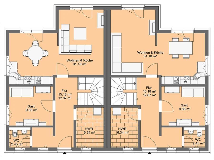 Doppelhaus 124 von Richter Haus – Grundriss Erdgeschoss