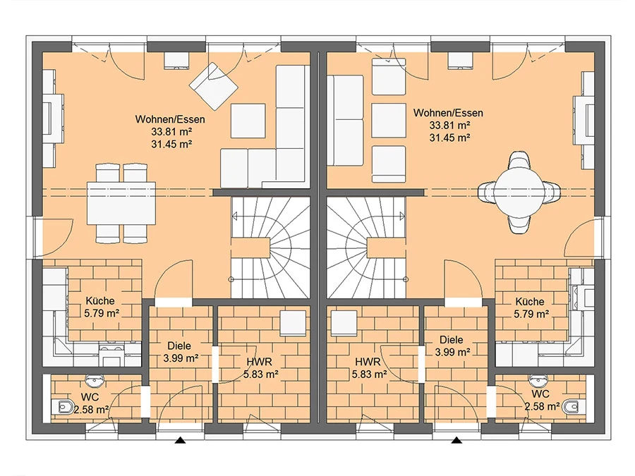 Doppelhaus 127 von Richter Haus – Grundriss Erdgeschoss