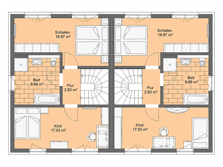 Doppelhaus 127 von Richter Haus – Grundriss Obergeschoss