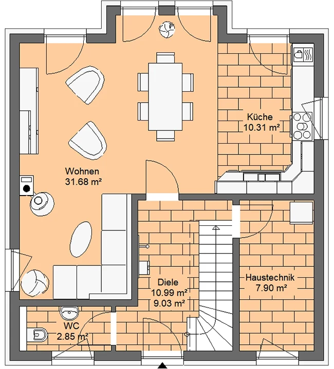 Stadtvilla 120 von Richter Haus – Grundriss Erdgeschoss
