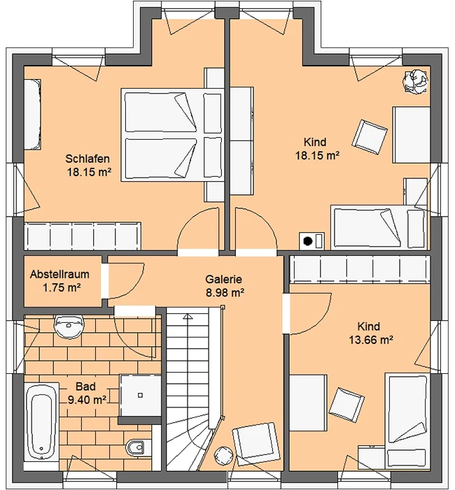 Stadtvilla 140 von Richter Haus – Grundriss Obergeschoss