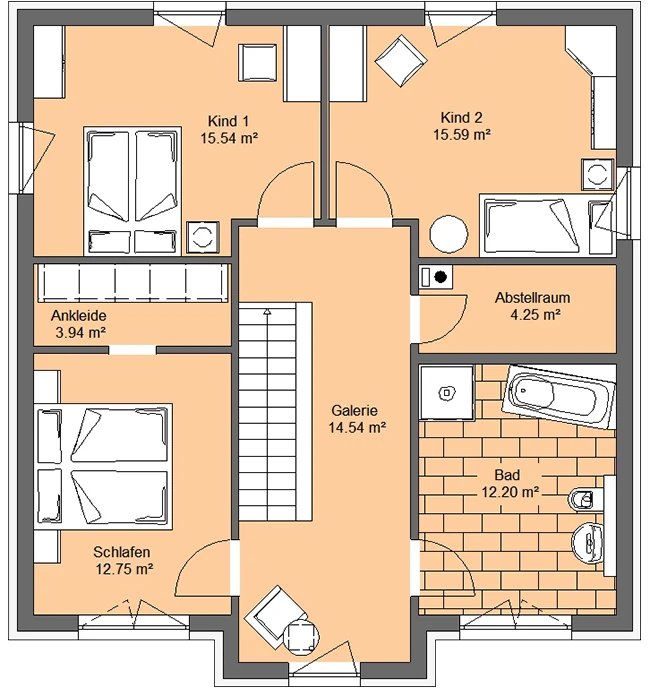 Stadtvilla 160 von Richter Haus – Grundriss Obergeschoss