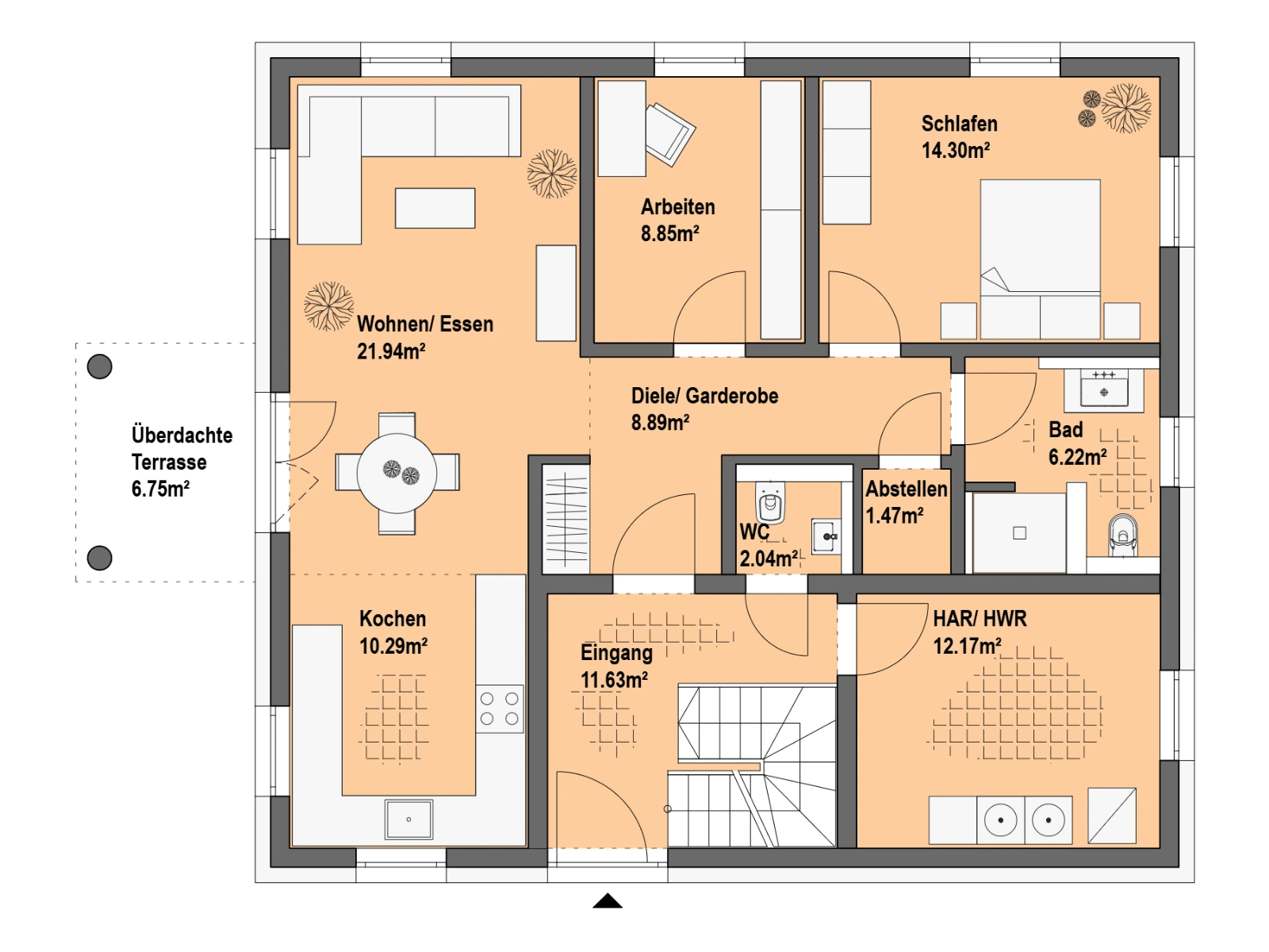 Two-family house with hipped roof by Richter Haus – floor plan, ground floor
